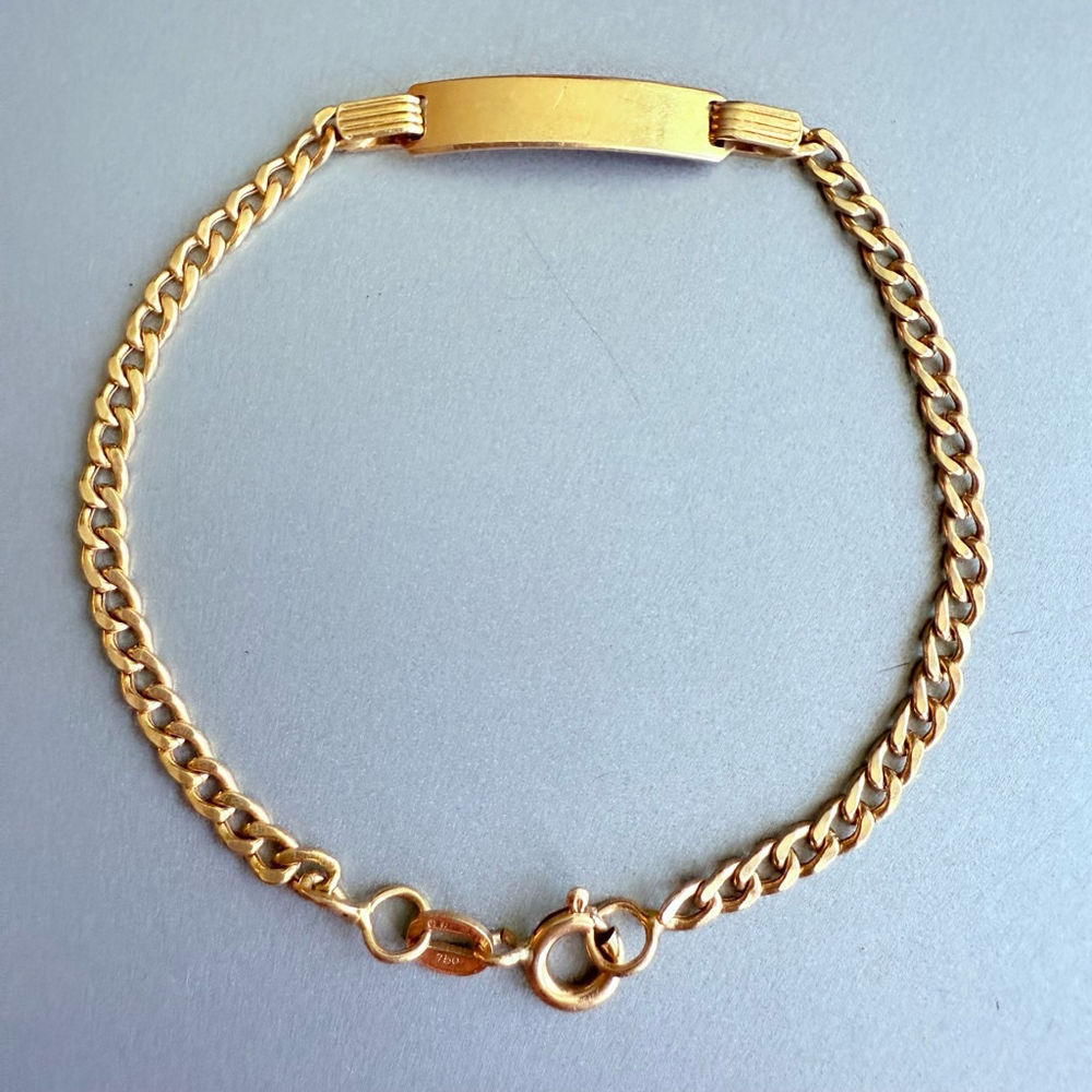 18K Solid Yellow Gold ID Bracelet Curb Link Engravable VTG Bracelet 6.75" - Picture 1 of 7